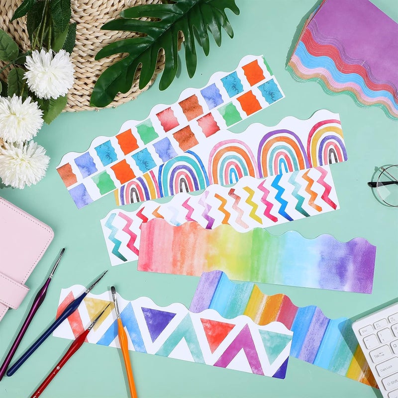 Geyee 240 Pcs 236ft Holiday Bulletin Board Borders Colorful Rainbow Scalloped Border Trim Bulk Bulletin Decor for Classroom Back to School Decor(Watercolor Style) - Image 4